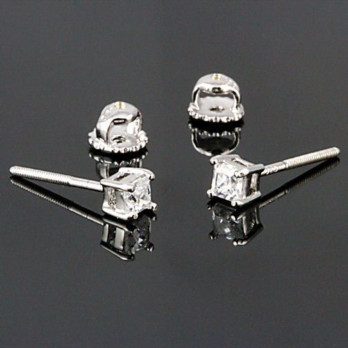 3mm Screw Back Russian Ice Princess Cut CZ Stud Earrings 925 Silver 0 