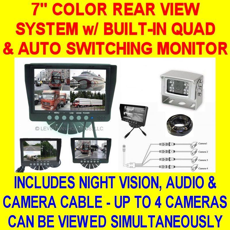 ONE CAMERA QUAD COLOR REAR VIEW BACKUP SYSTEM SAFETY CAR PICKUP 