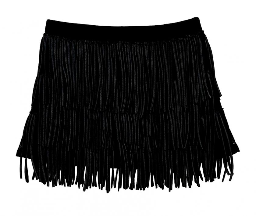 Black Runway Mesh Span Satin Fringe Tiered Mini Skirt  