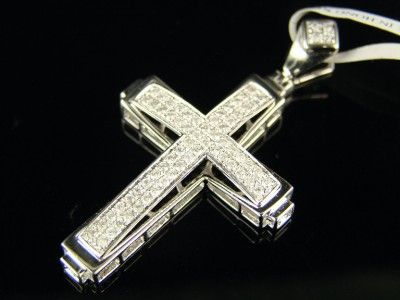 14K MENS WHITE GOLD PAVE DIAMOND CROSS PENDANT 3/4 CT  