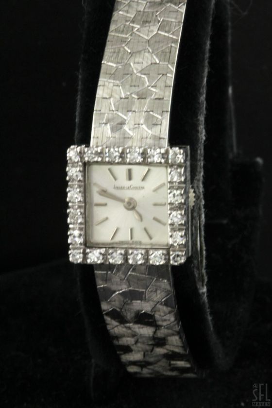 JAEGER LE COULTRE 18K WHITE GOLD 0.50CT DIAMOND BEZEL BACKWIND LADIES 