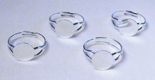 10 SILVER PLATED Adjustable RING BLANKS 10mm pad ~ NICE  