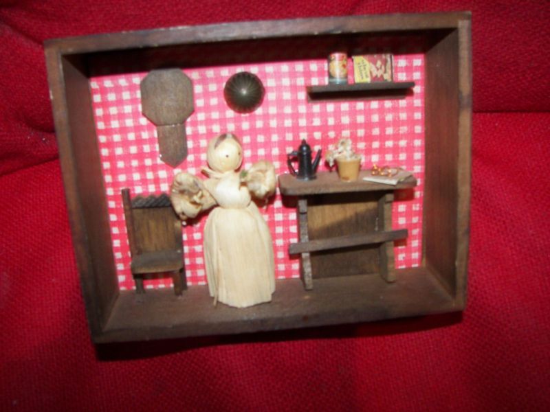 3D WOOD VINTAGE PICTURE 6 1/2X5X2 KITCHEN SCENE  