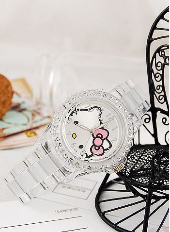 New HelloKitty lady fashion Crystal Stone Quartz Wrist watch W  