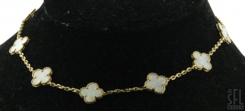   & ARPELS ALHAMBRA 18K GOLD MOP 4 LEAF CLOVER CHAIN NECKLACE W/ BOX