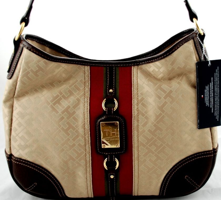 TOMMY HILFIGER BEIGE/BROWN HOBO LEEDS BAG HANDBAG PURSE NWT  