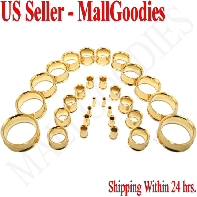 V054 Gold Double Flare Flesh Tunnels Ear Plugs 10G ~ 1  