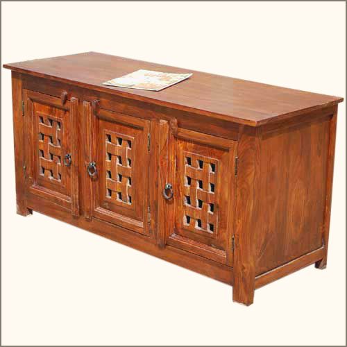 Solid Wood 3 Cabinet TV Stand Media Center Entertainment Storage 
