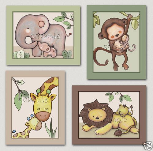 Baby love.Jungle Animal nursery art. elephant,monkey  