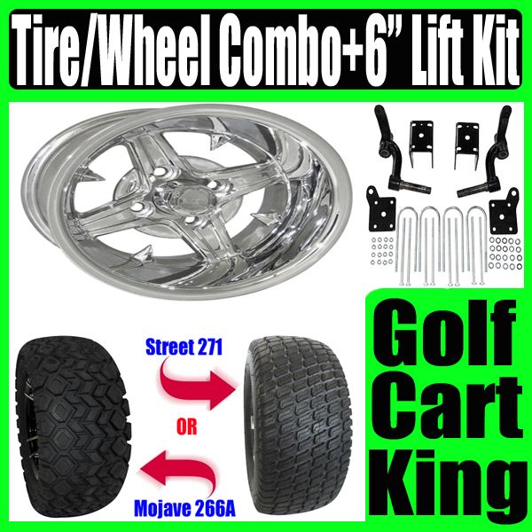 EZGO Golf Cart Lift Kit 12 Polish Wheel and Tire Combo  