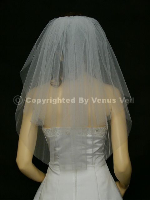 2T White Wedding Bridal Shoulder Cut Edge Tiara Veil  