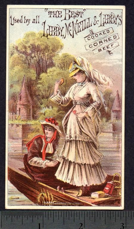 1800s= Victorian Lady Boat Libby McNeill Meat Tin CARD  