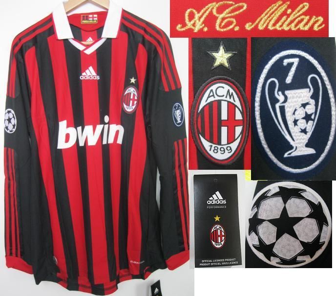 BNWT AC MILAN CHAMPIONS LEAGUE L/S HOME 2009/2010 FOOTBALL JERSEY 