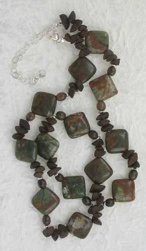 3925 Silver African Opal & Wood Gemstone Necklace  