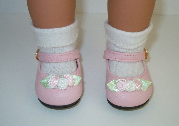 PINK MARYJANES W/ FLOWERS FITS AMERICAN GIRL DOLL KIT REBECCA ADDY 