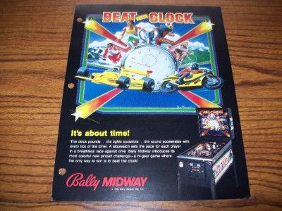 1985 BALLY BEAT THE CLOCK ORIG PINBALL MACHINE FLYER  