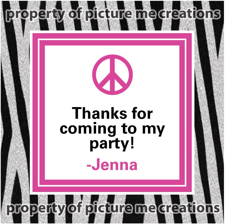 Zebra Print Peace Sign Party Favor Hang Tag 12, 2.5  