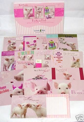   in Pink PIGS Leanin Tree Greeting Cards Box   B Day, Anniv, TYetc