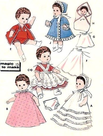 VINTAGE 8 GINETTE BABY DOLL CLOTHES Pattern 8351  