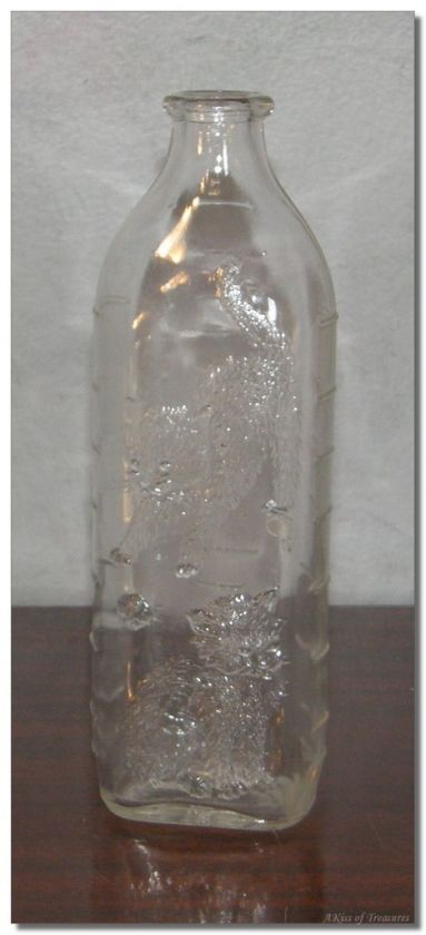 Vintage Hazel Atlas Glass Kittens Baby Milk Bottle  