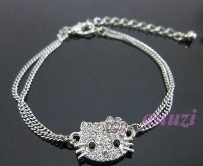 Newest Cute hello kitty crystal pink bow bracelet Z20  