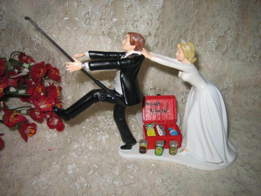 DRUNK GONE FISHING HUMOROUS BRIDAL WEDDING CAKE TOPPER  