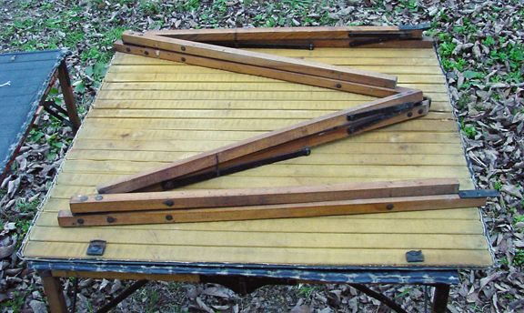 RARE PRE WW II ROLL UP & FOLDING MOTOR  CAMPING OAK TABLE #3  