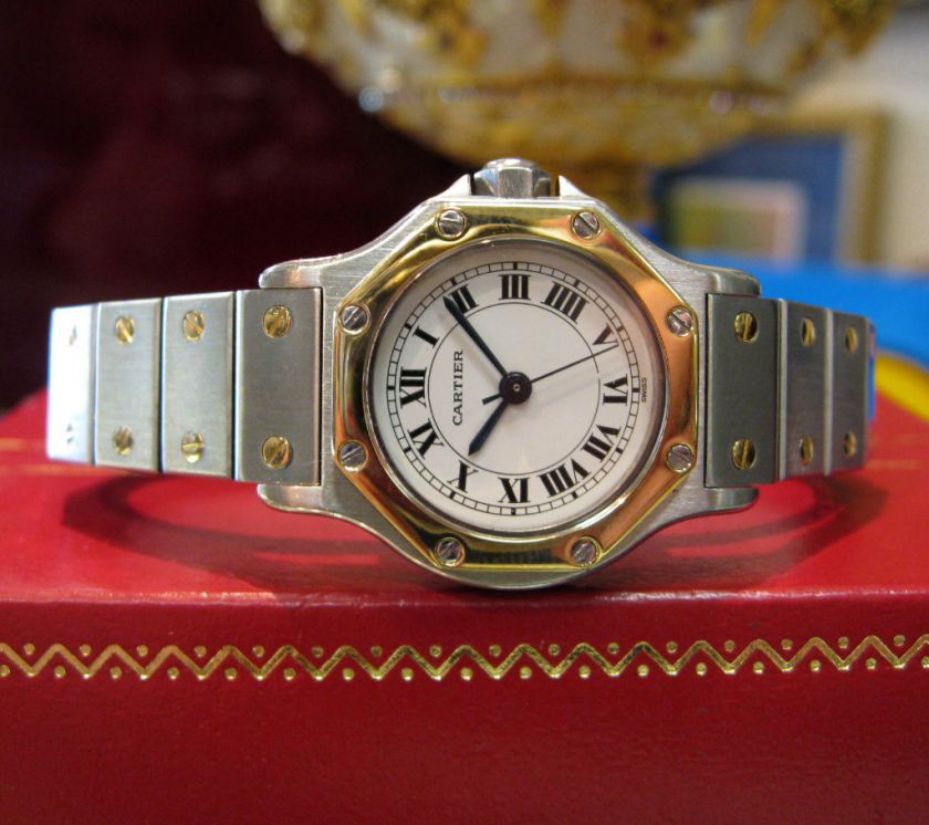   CARTIER SANTOS TWO TONE 18K YELLOW GOLD AND STAINLESS STEEL WATCH AUTO