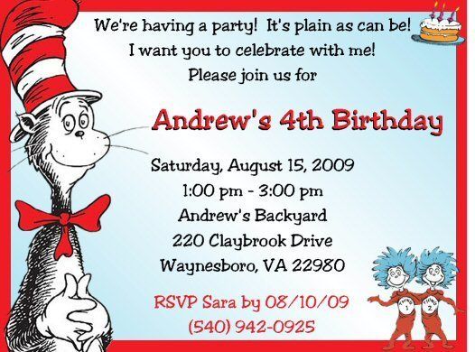 Cat in the Hat Invitations/Birthday Party Supplies  