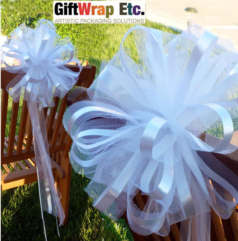   11 WHITE TULLE PULL PEW BOWS WEDDING CHURCH AISLE DECORATIONS  