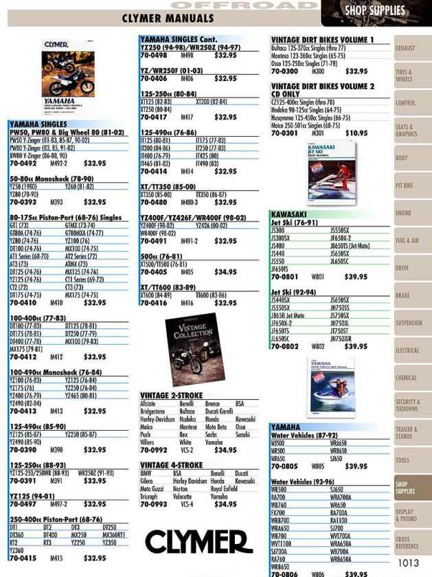 Clymer Manual Yamaha Xt/Tt350 85 00 Cylmer [Manuals & Videos](Shop 