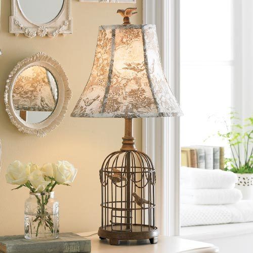 NEW French Country Shabby Chic Bird Cage Table Lamp Toile Shade T4 