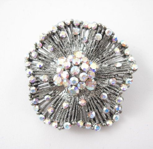 DESIGNER Silver Tone Iridescent Burst Pin Brooch  