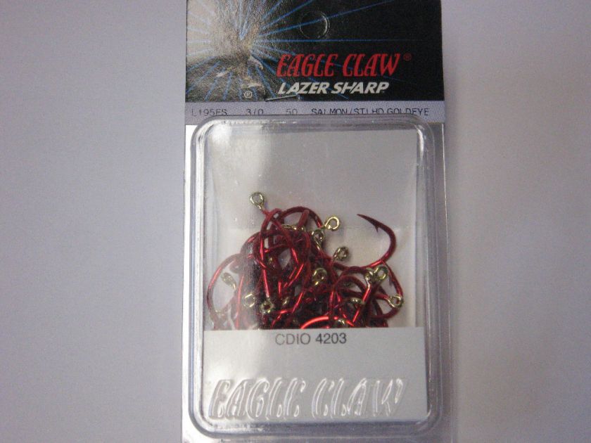 50 PACK EAGLE CLAW LAZER SHARP SALMON/STEELHEAD RED GOLDENEYE L195FS 