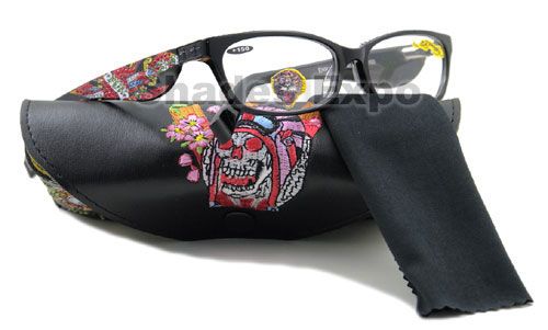 NEW ED HARDY EYEGLASSES EHR 203 READERS BLACK TATOO  