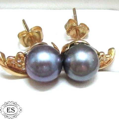 ES GENUINE JAPANESE CULTURED BLACK BLUE PURPLE PEARL DIAMONDS 14K 