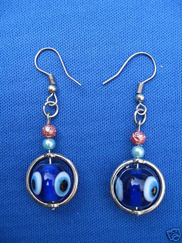 ETHNIC JEWELRY GLASS EVIL EYE EARRINGS TURKEY R  