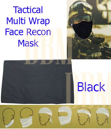   Tactical Multi Wrap Recon Face Mask Bandana Scarf Black 