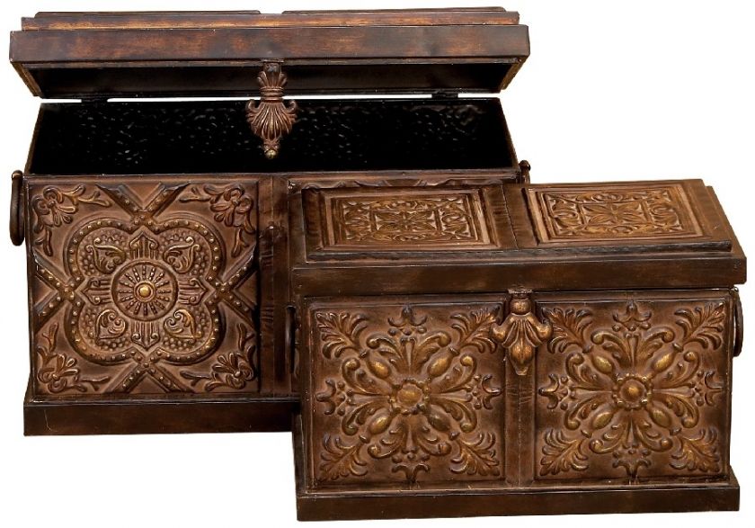 Tuscan Metal Treasure Chest Storage Trunk Set/2 24 & 19W  