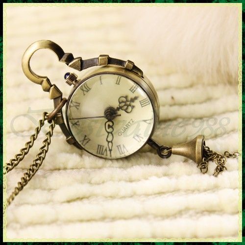 Vintage Antique Glass Ball Pocket Watch Necklace Gift  