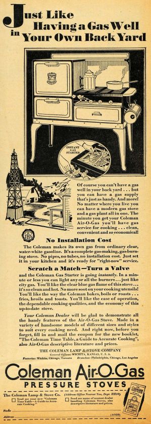 1929 Ad Coleman Air O Gas Pressure Stove Range Cooking  