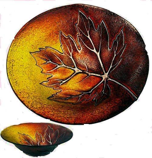 MATS JONASSON ART GLASS BOWL MAPPLE LEAVES RED YELLOW, NEU   NEUE IN 