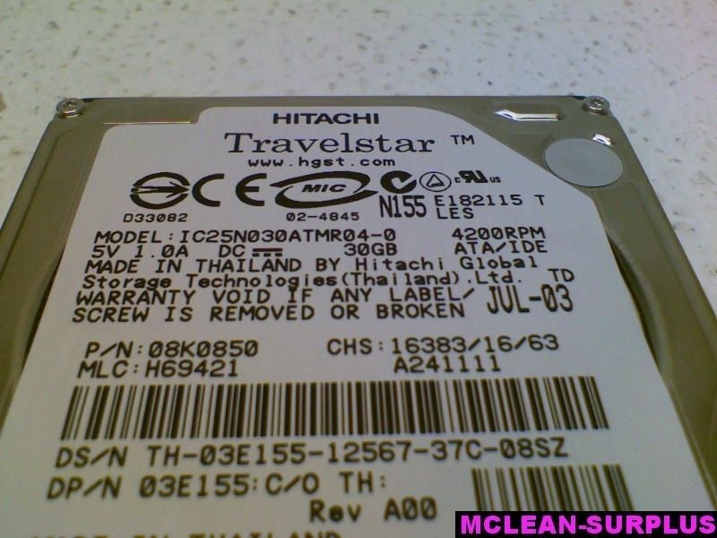 Hitachi Travelstar Hard Drive IDE 30GB IC25N030ATMR04 0 *TESTED 