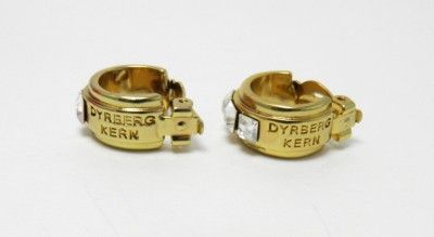 Auth Dyrberg Kern Crystal Hoop Clip Earrings  