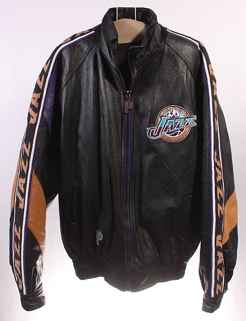 MENS UTAH JAZZ LEATHER VARSITY/FLIGHT COAT/JACKET sz L  