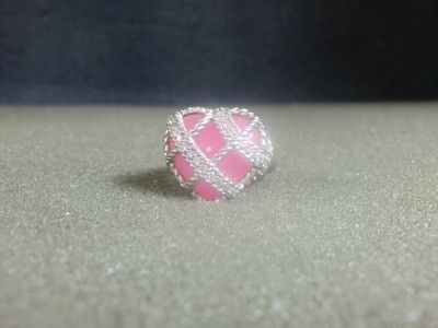 JUDITH RIPKA Sterling Silver 925 Pink Quartzite Heart Ring Cross 