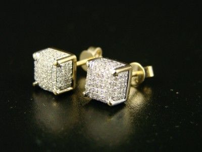   GOLD ICE CUBE BLOCK MENS/LADIES SI DIAMOND STUD EARRINGS 1.2 CT  