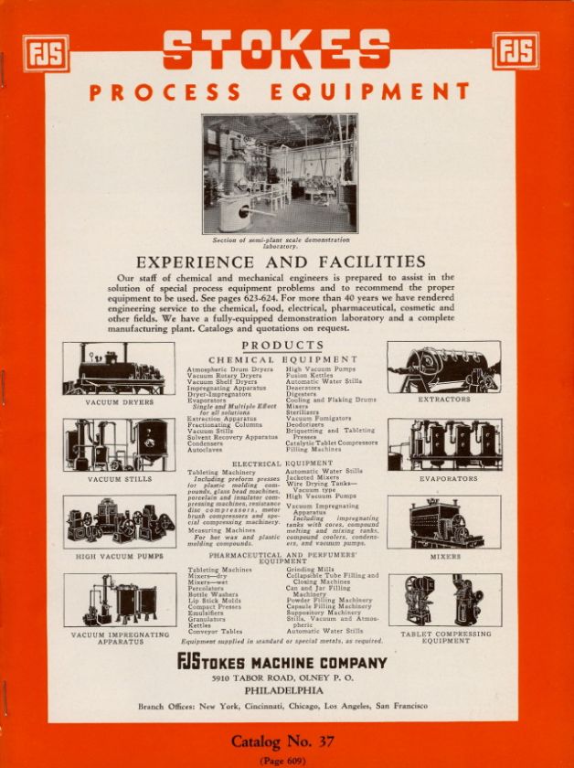 FJS Stokes Machine Company Catalog Mixers Stills Asbestos HAVEG FEEDER 