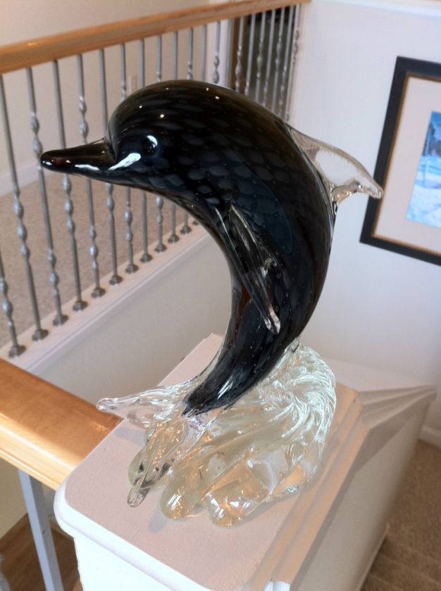 Vintage Venetian Glass Art Dolphin Statue by Murano *  