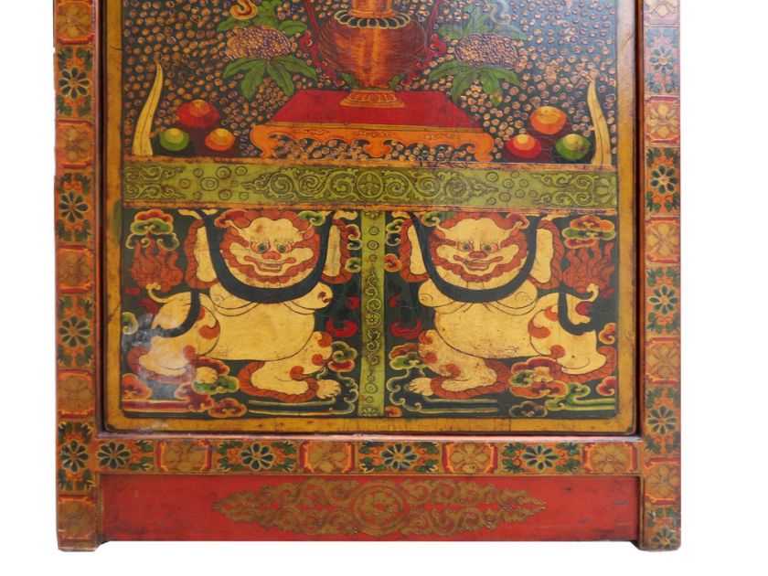 Tibetan Fu Dog Jewels Lotus Storage Cabinet s1496  